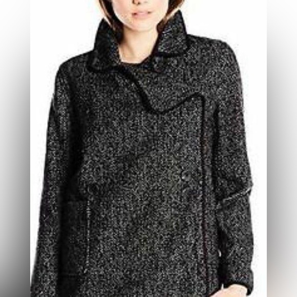 Lucky Brand Wool Blend Pea Coat Black Gray Double-Breasted Button-Up Jacket Sz M - Picture 15 of 15